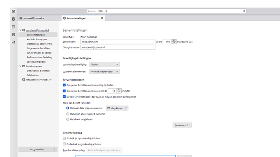 Serverinstellingen in Thunderbird