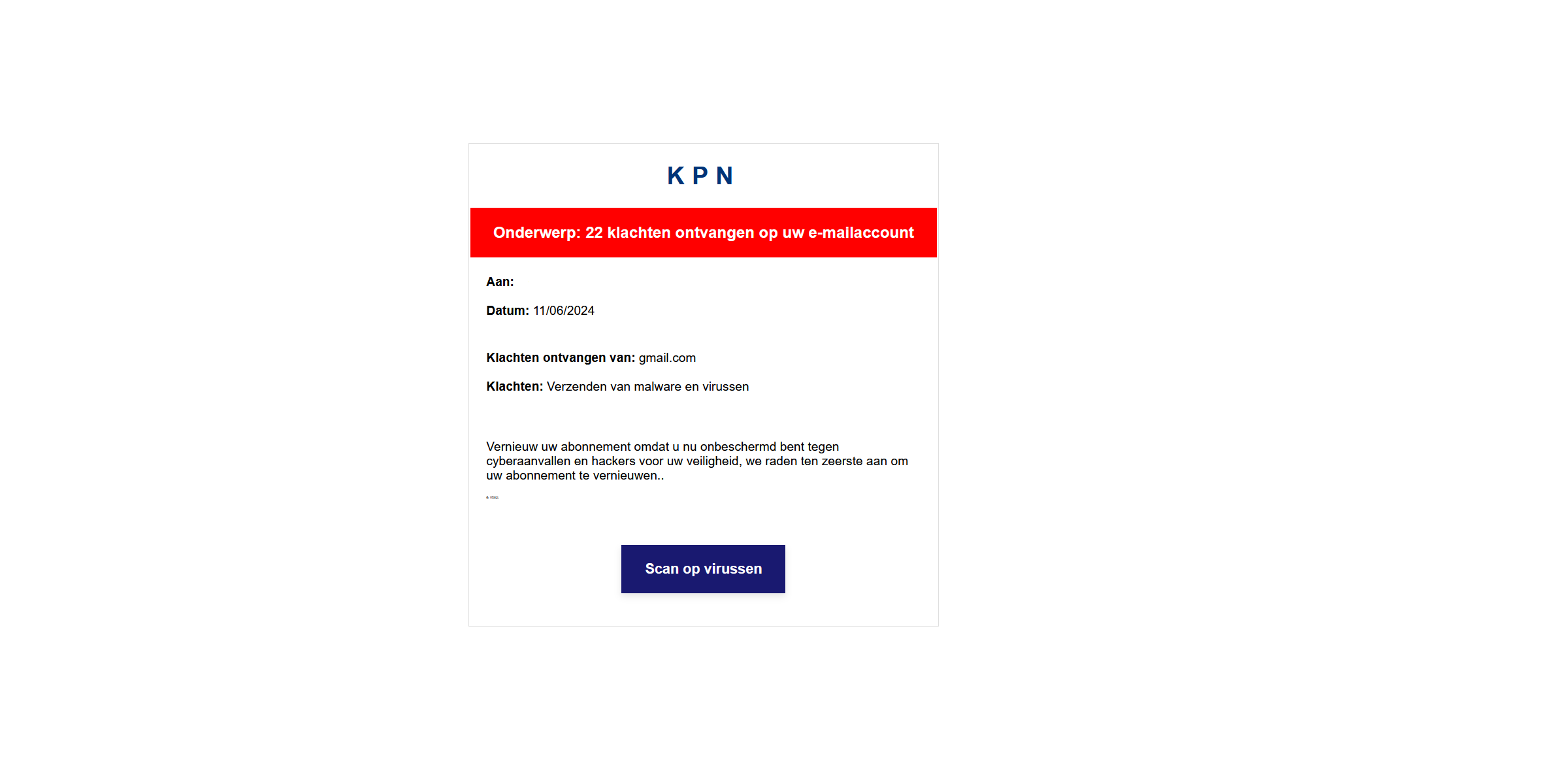 Afbeelding van phishing melding 