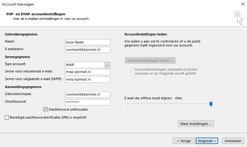 POP- en IMAP-instellingen in Outlook 2019