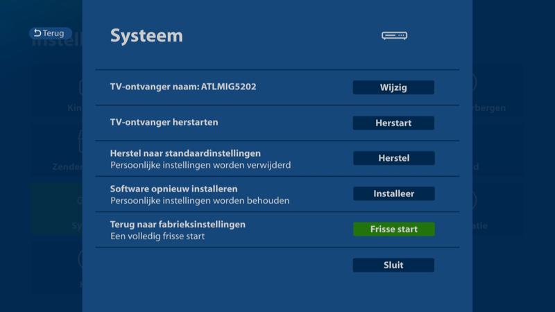 Terug naar fabrieksinstellingen