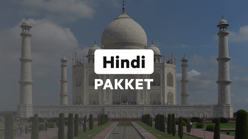 Hindi Pakket logo met op de achtergrond de Taj Mahal