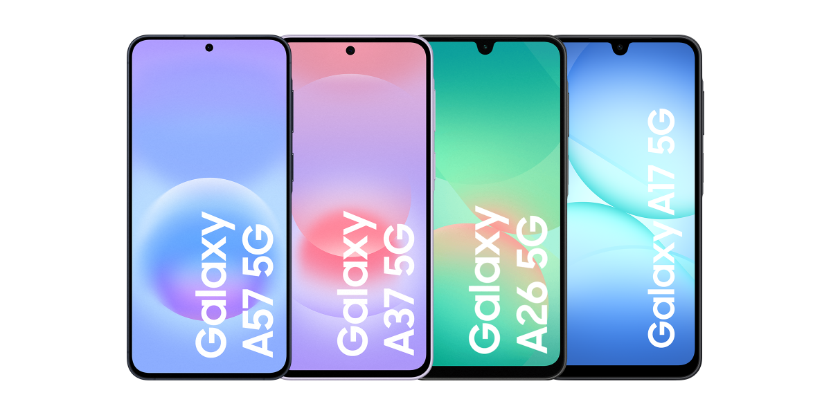 De Galaxy A57, A37, A26 en A17 naast elkaar