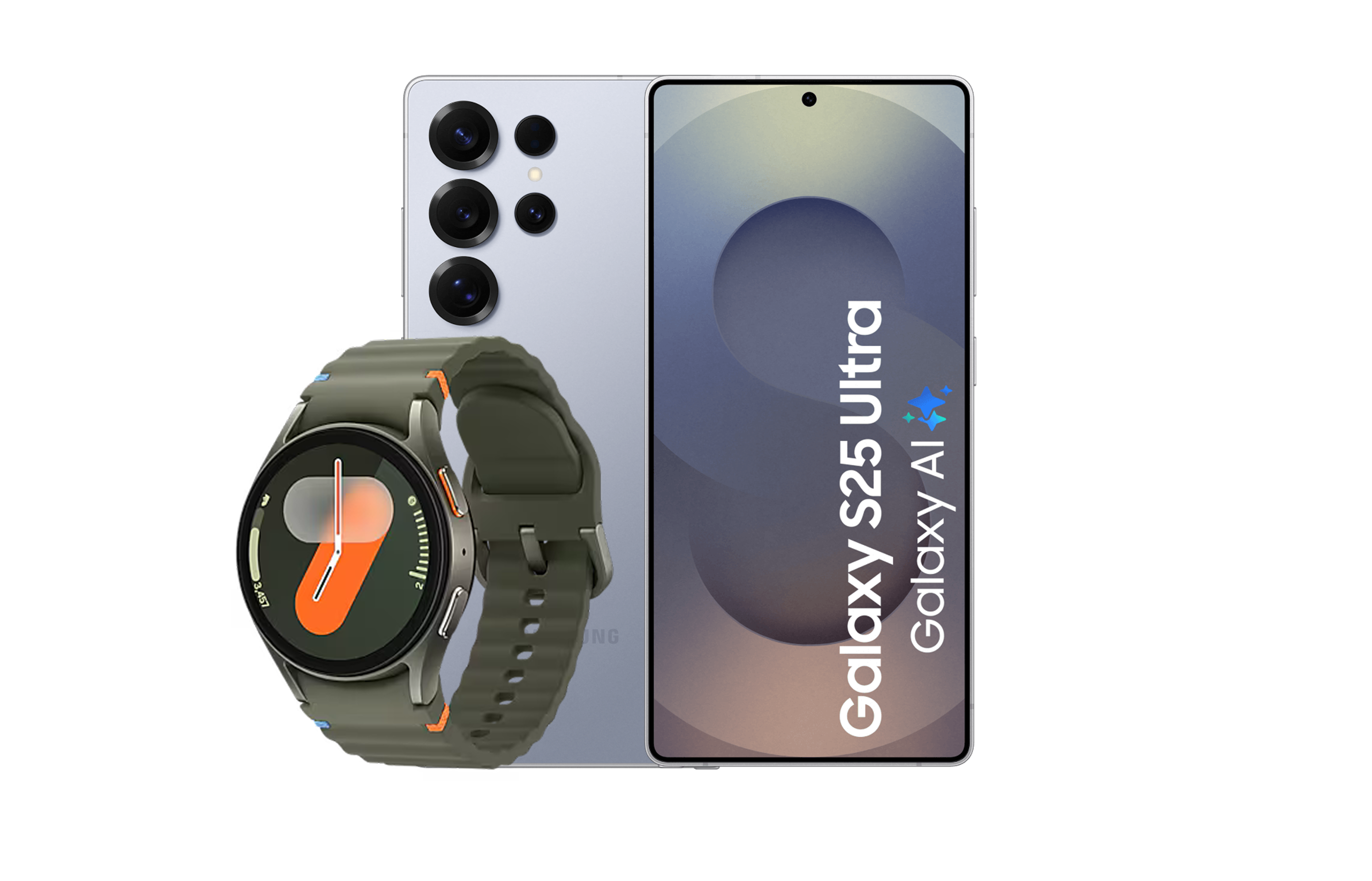 Afbeelding van de Samsung Galaxy S25 en de Samsung Galaxy Watch7