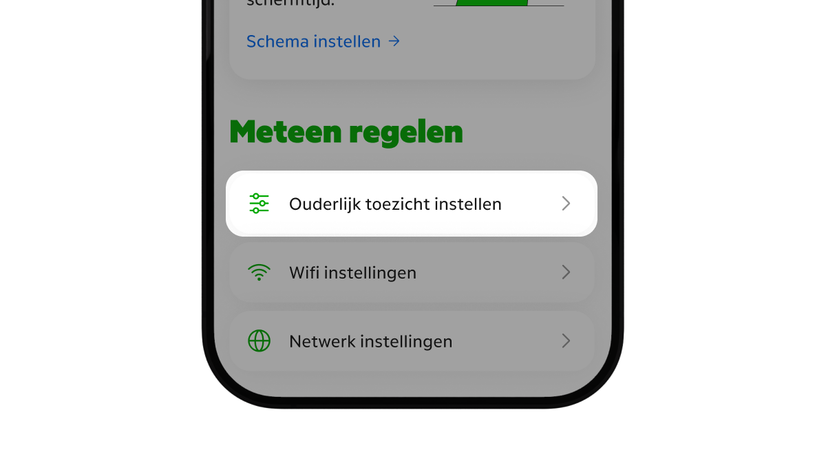 De MijnKPN app met de menu optie Ouderlijk toezicht instellen uitgelicht