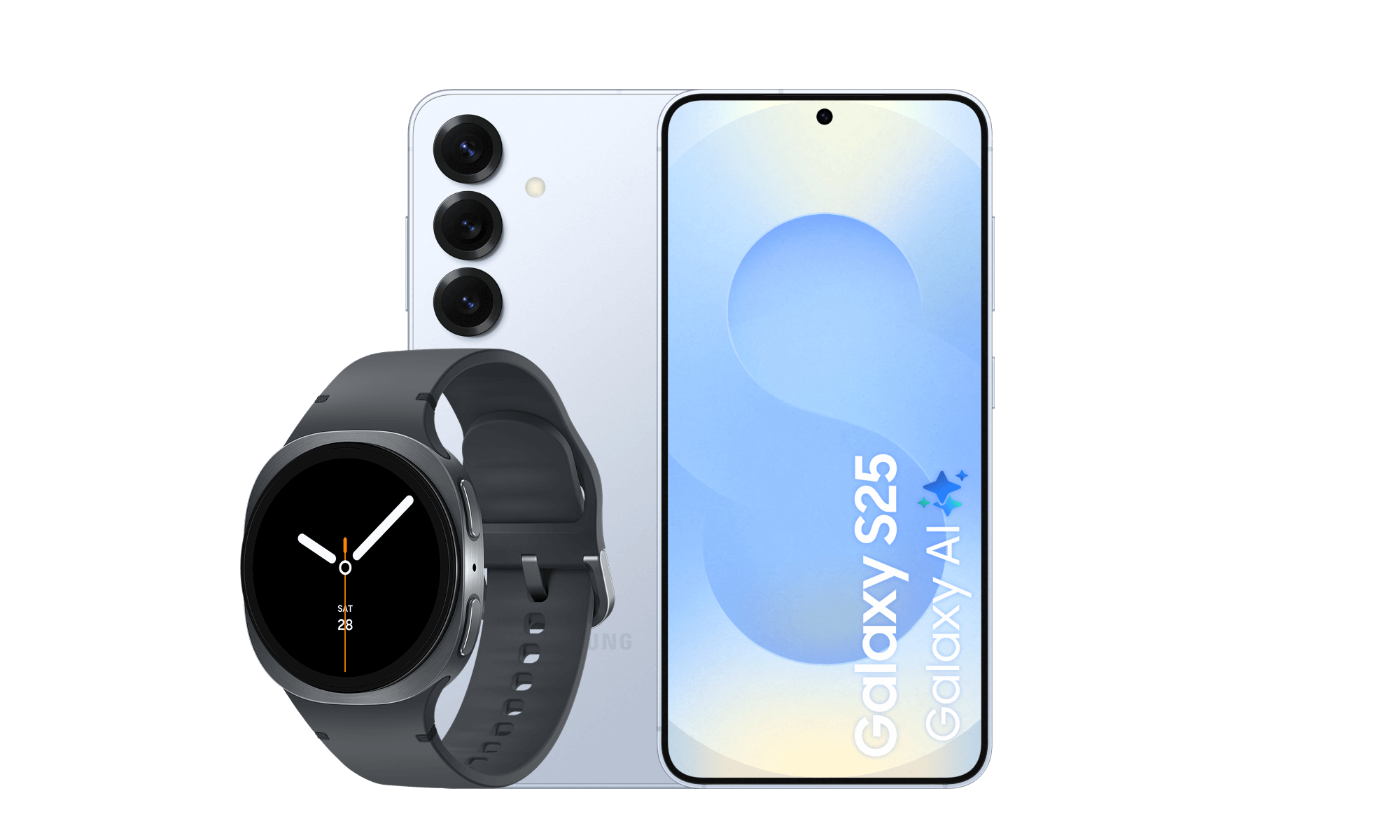Afbeelding van de Samsung Galaxy S25 en de Galaxy Watch8