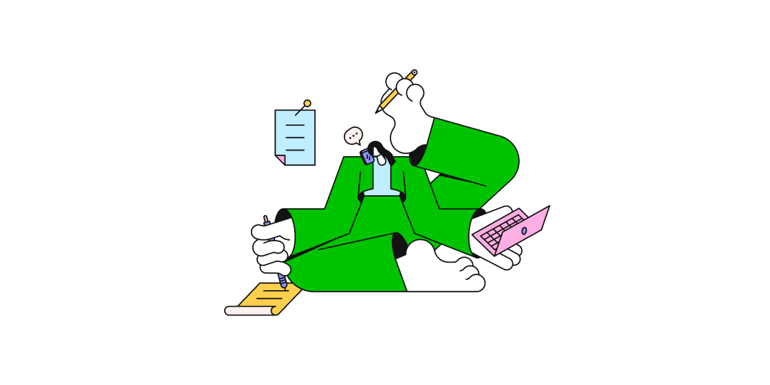 illustratie van een poppetje die aan het multitasken is