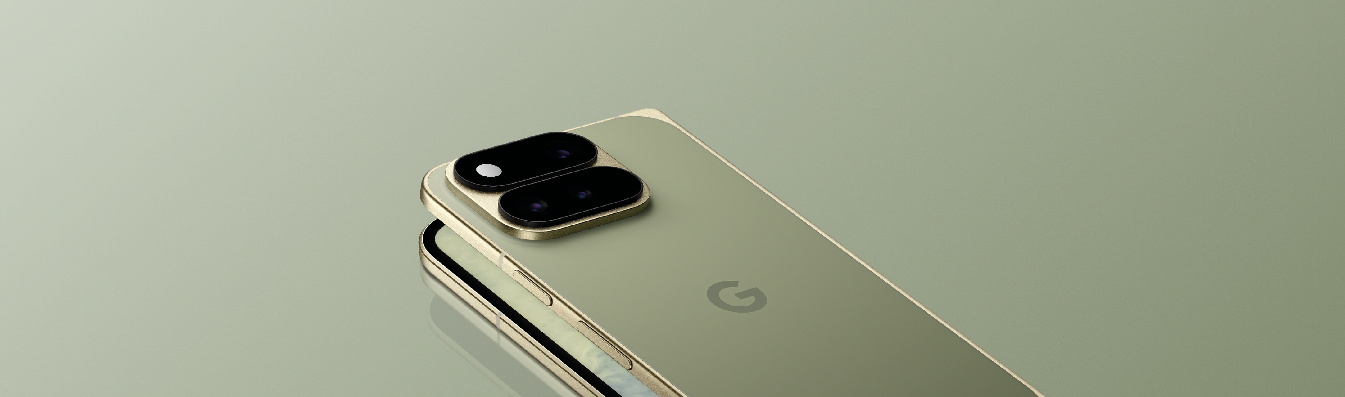De groene Google Pixel 11 Pro Fold op een groene achtergrond