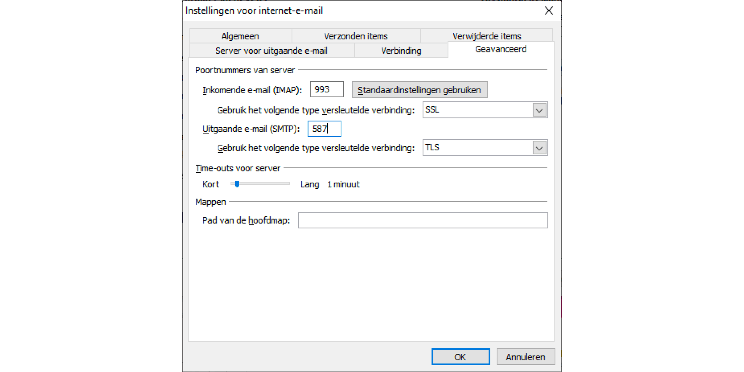 Instellingen voor internet e-mail