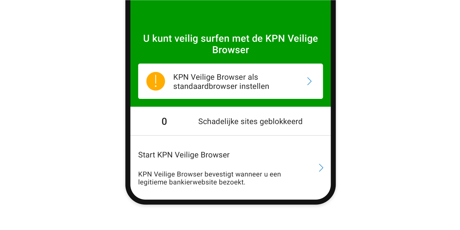 Overzicht van geblokkeerde schadelijke sites en een knop met 'Start KPN Veilige Browser'