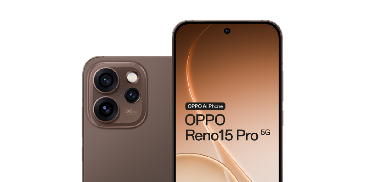 De voor en achterkant van de OPPO Reno15 Pro in het donkerbruin