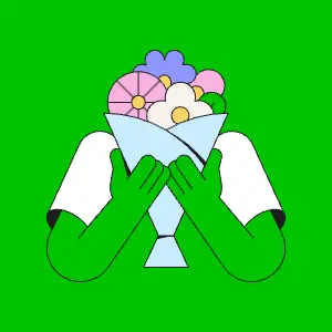 Een illustratie van twee armen die een bos bloemen vasthoudt