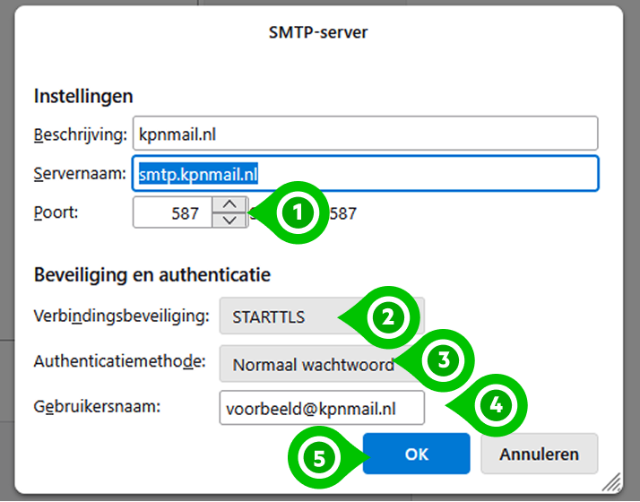 SMTP-server instellingen in Thunderbird 