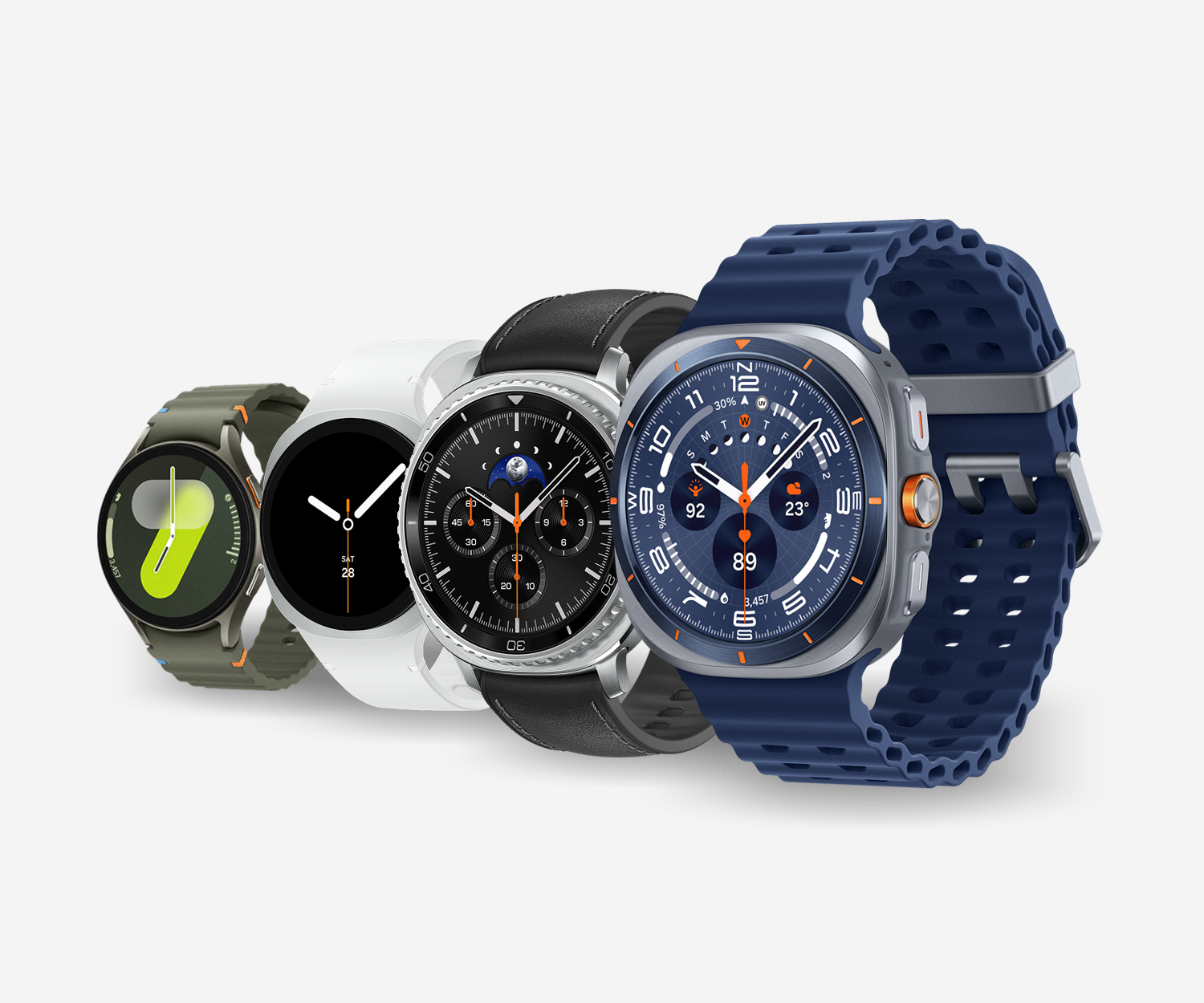 Afbeelding van de Samsung Galaxy Watches op een rij