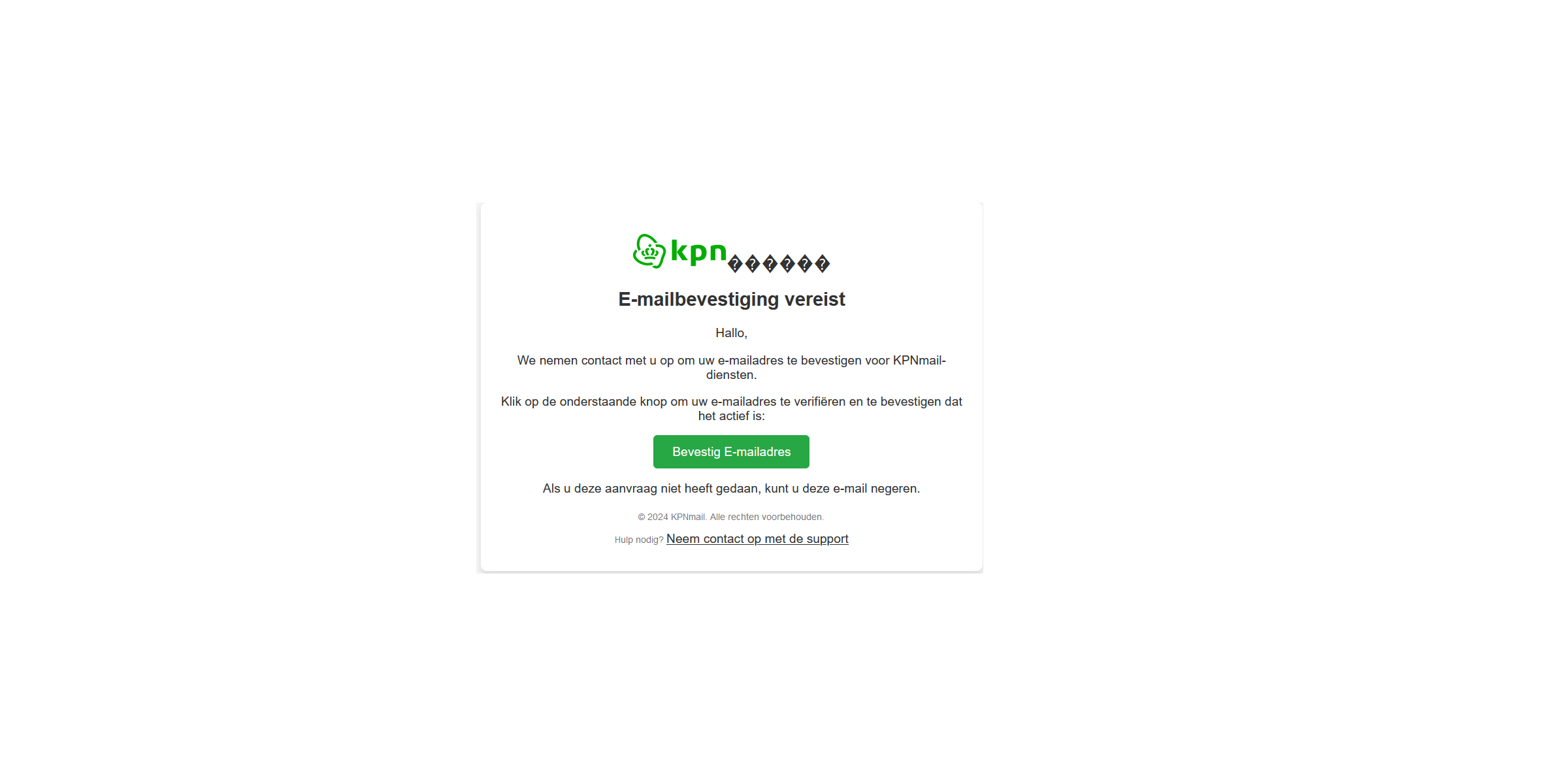 Schermafbeelding phishing bericht: uw kpn-abonnement is mogelijk verlopen