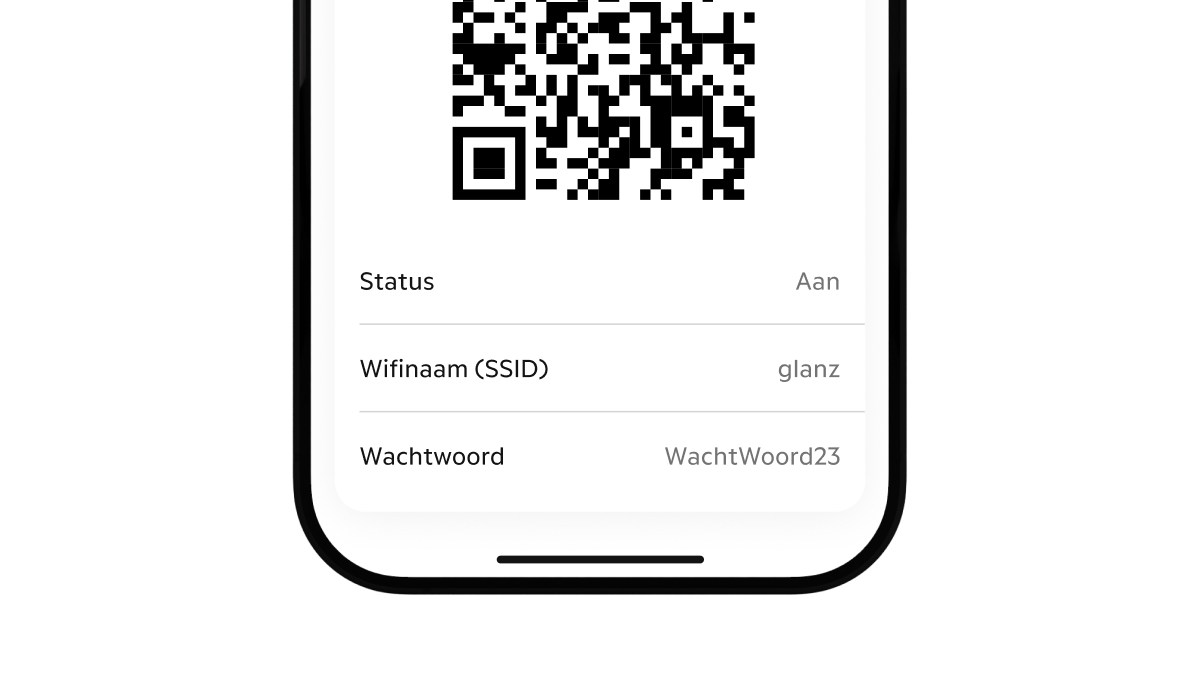 Onderkant van het app-scherm, waar je je wifinaam en -wachtwoord kan vinden