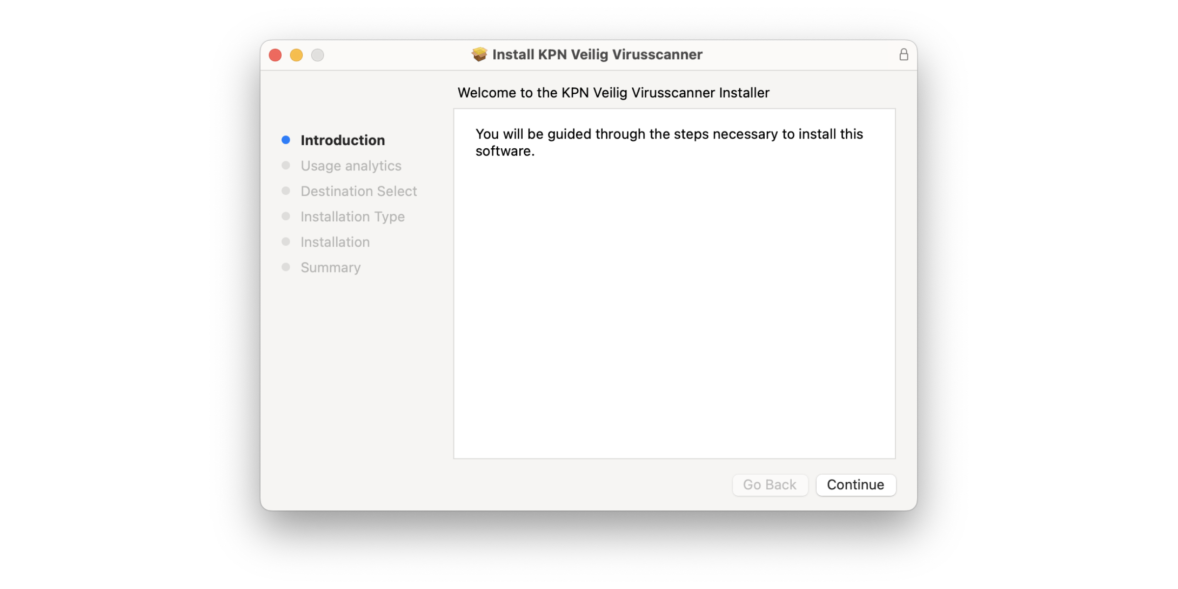 'Install KPN Veilig Virusscanner' scherm met de stappen voor installatie.
