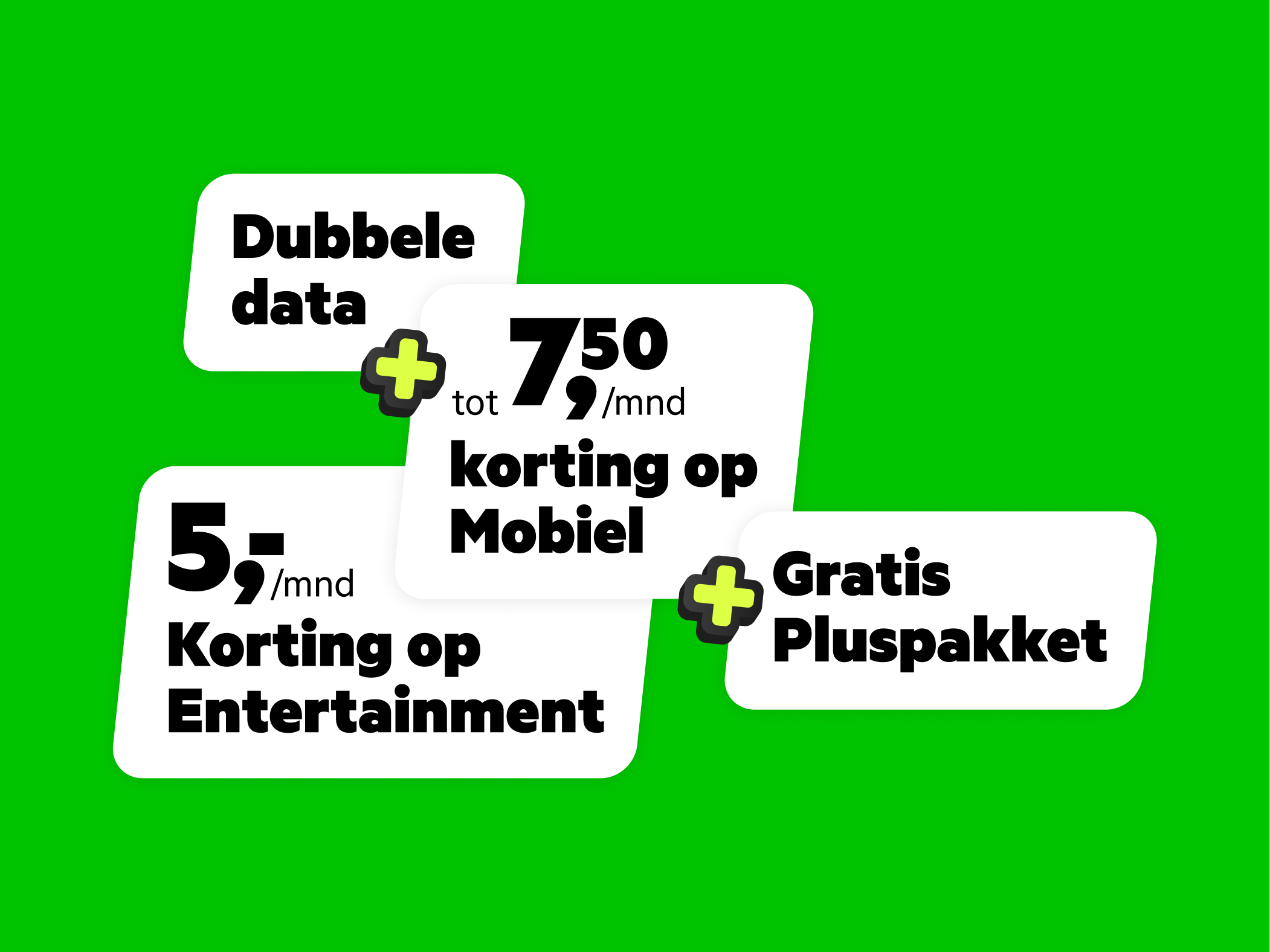 tot 7,50 euro korting op mobiel + 5 euro korting op entertainment + dubbele data + gratis Pluspakket