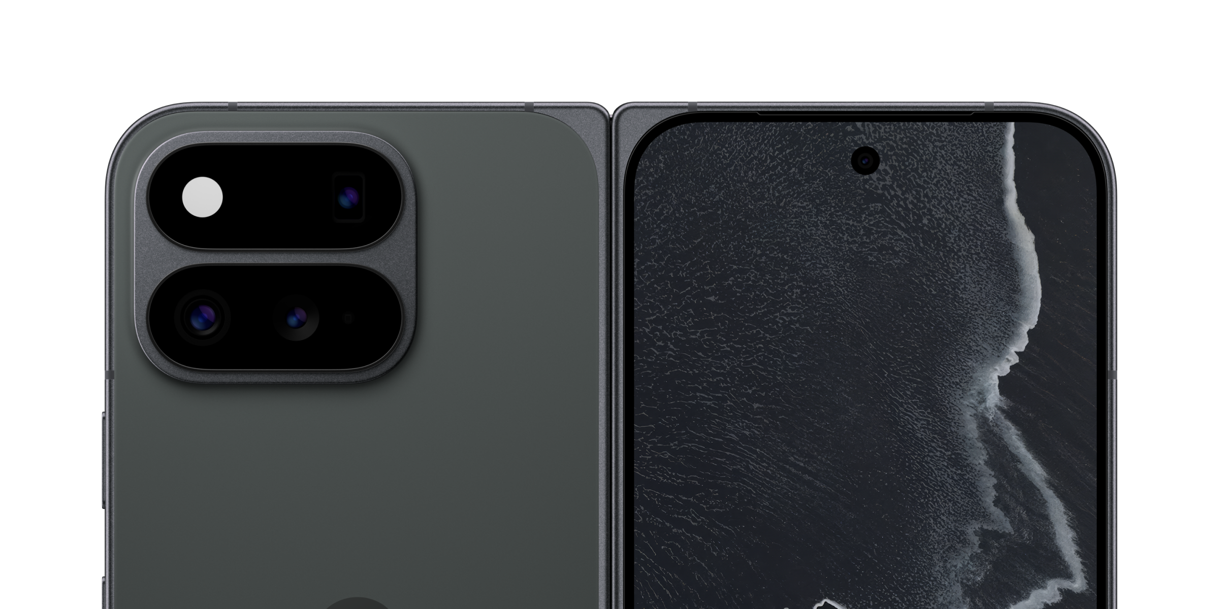 Foto van opengeklapte Google Pixel 11 Pro Fold in het zwart