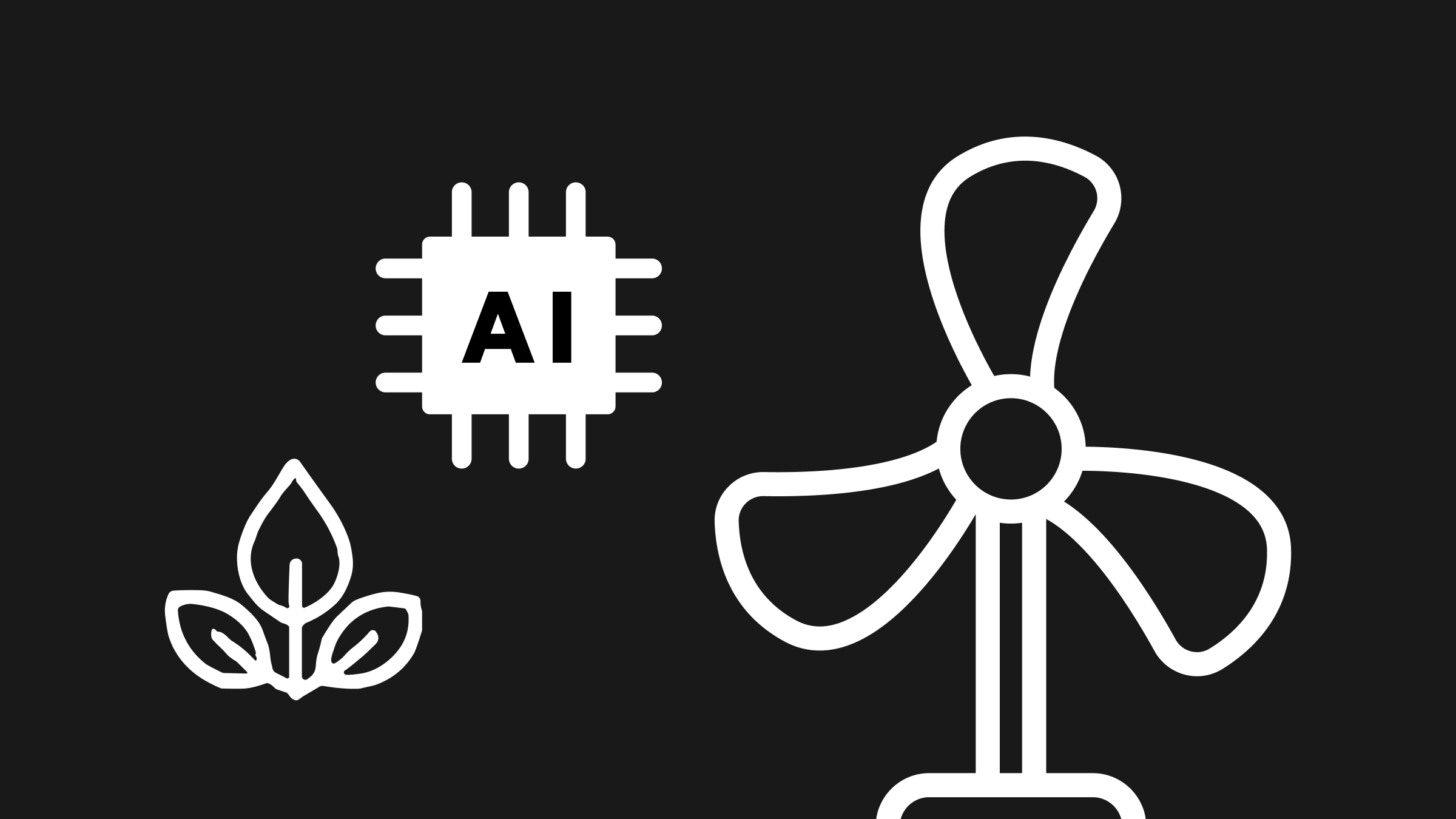 Zwarte achtergrond met iconen van ai en een windmolen