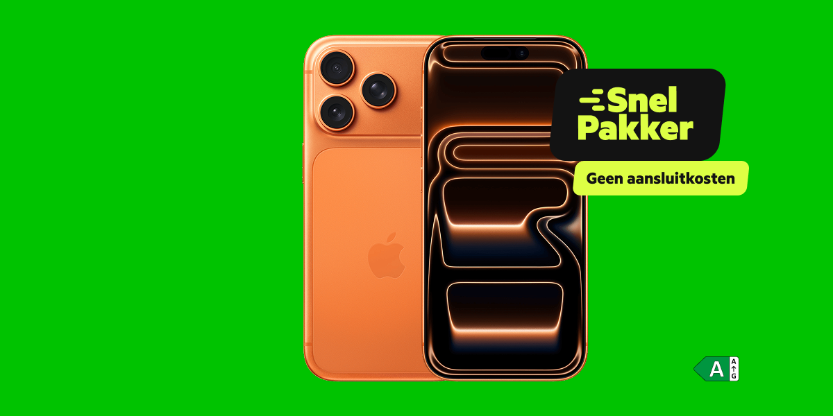 iPhone 17 Pro in het oranje met een snelpakker label