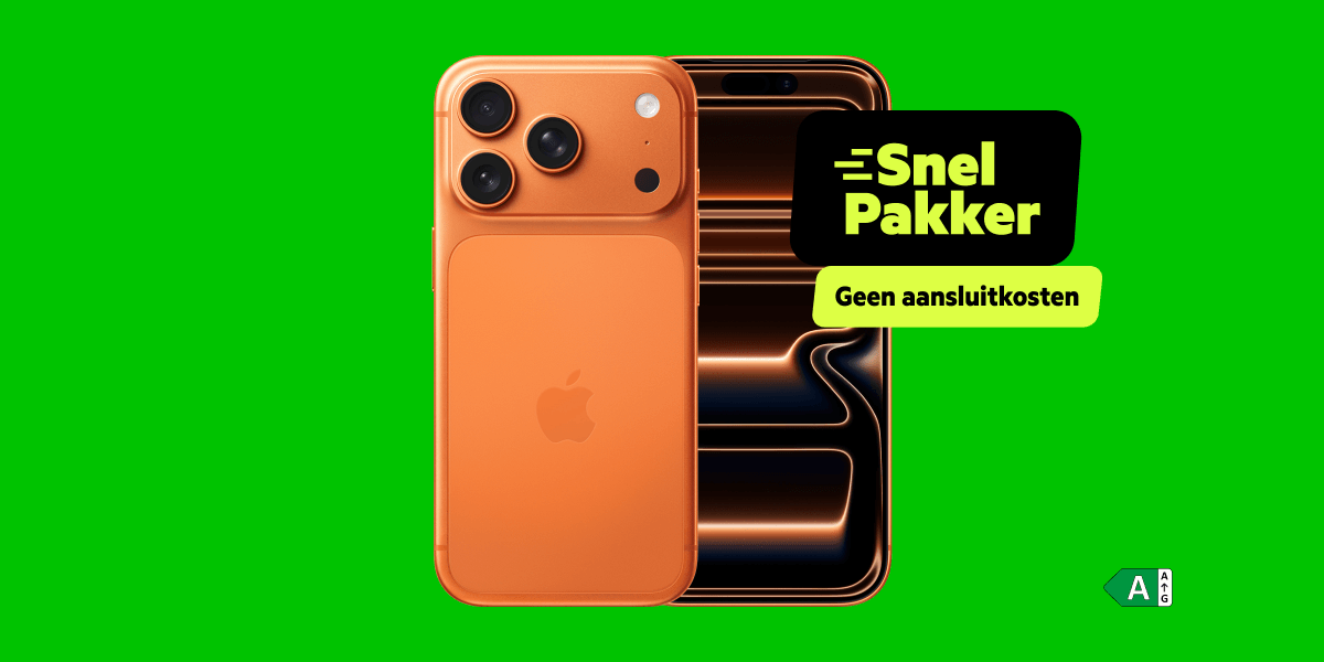 iPhone 17 Pro in het oranje met een snelpakker label