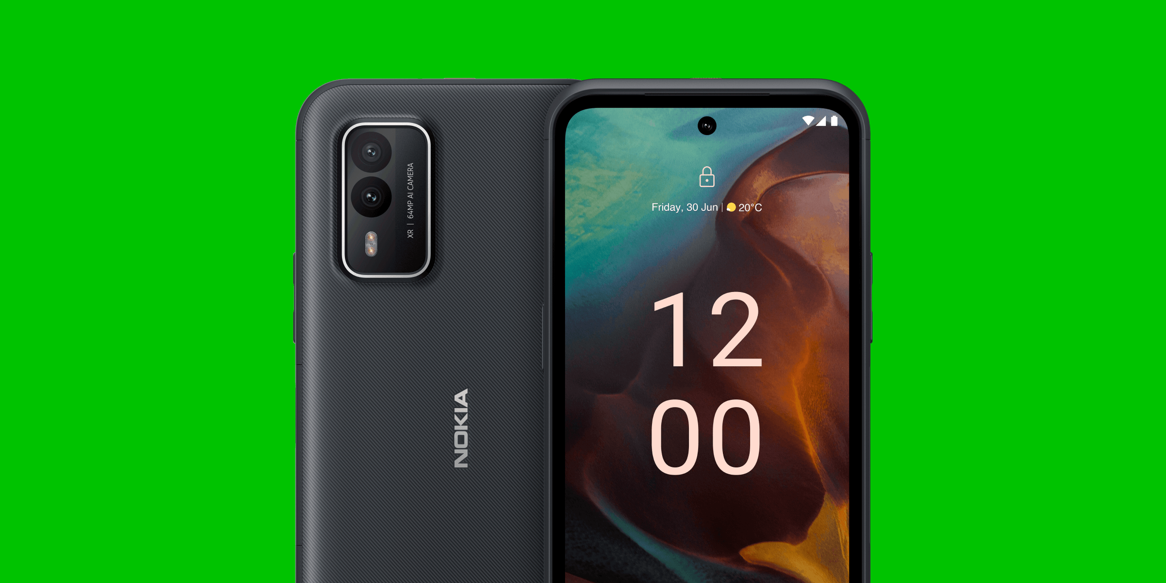 Nokia XR21 op een groene achtergrond