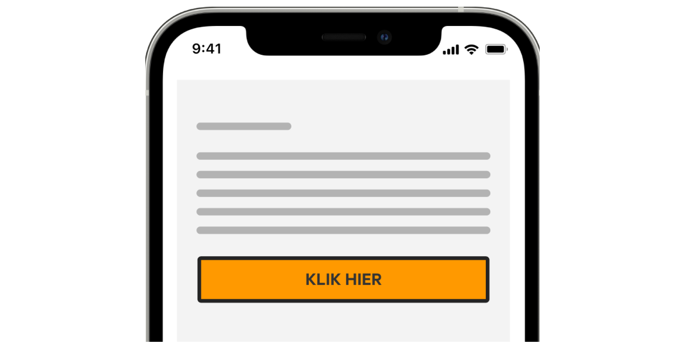 E-mail met een oranje gemarkeerde 'Klik hier' knop