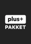 PlusPakket logo met op de achtergrond een vrouw die op een zitzak zit met een tablet in haar handen