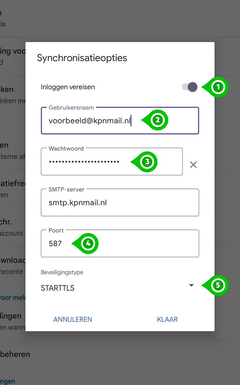 Instellingen voor synchronisatieopties in Gmail