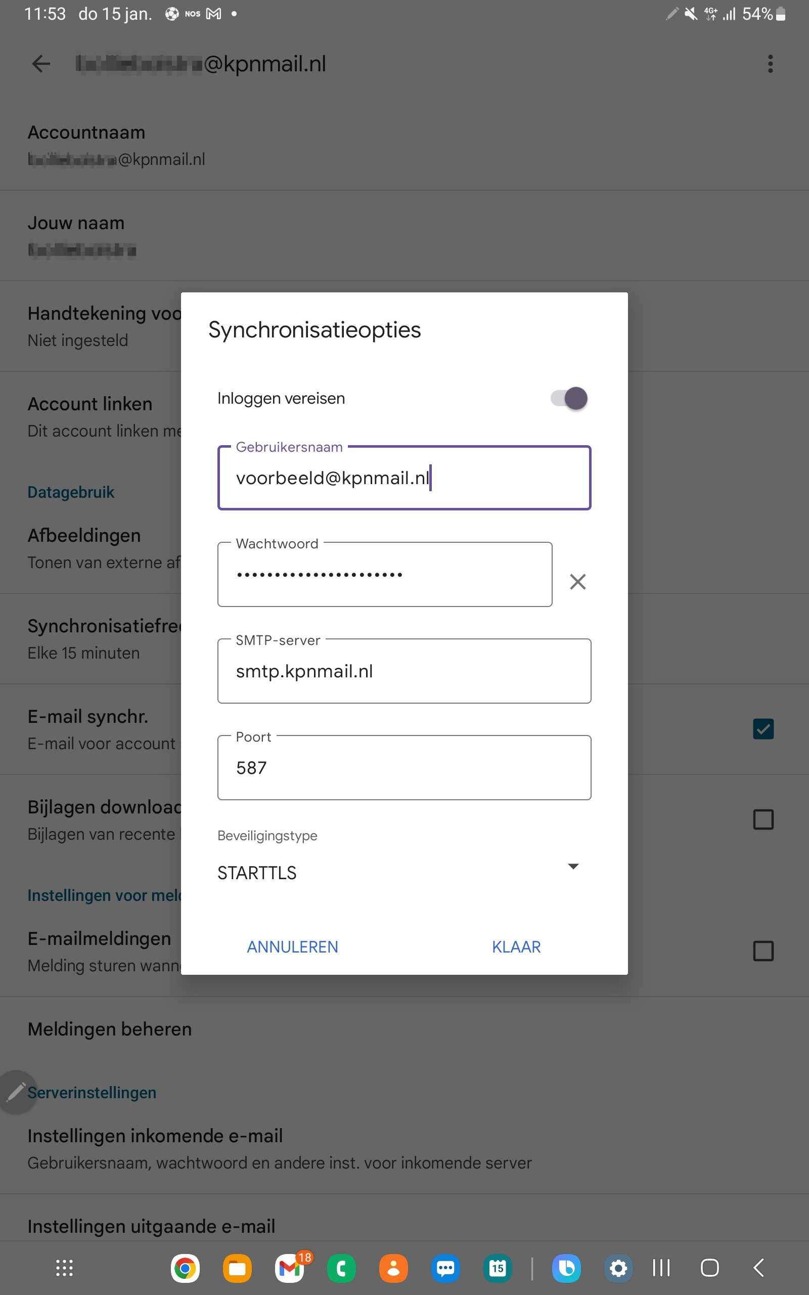Instellingen voor synchronisatieopties in Gmail