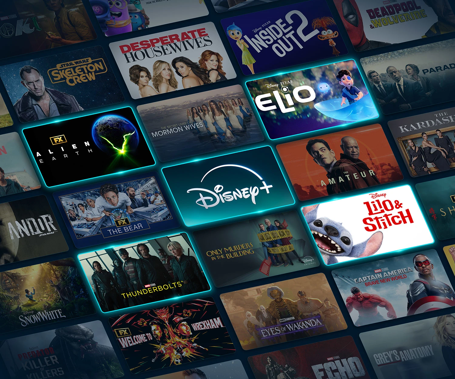 Disney+ logo met titels van films en series