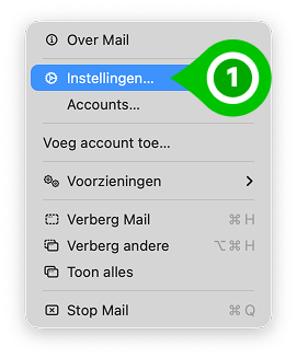 Instellingen in menu van Apple mail