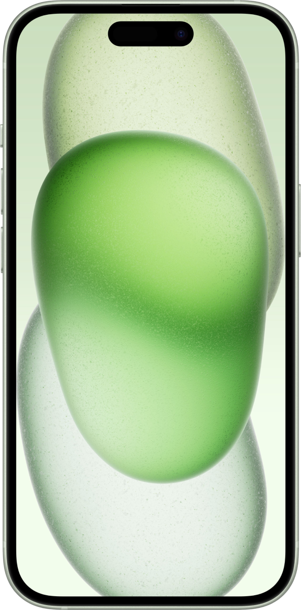Voorkant van een groene iphone 15