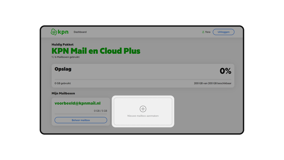 Stap 1: Log in en klik op Nieuwe mailbox aanmaken