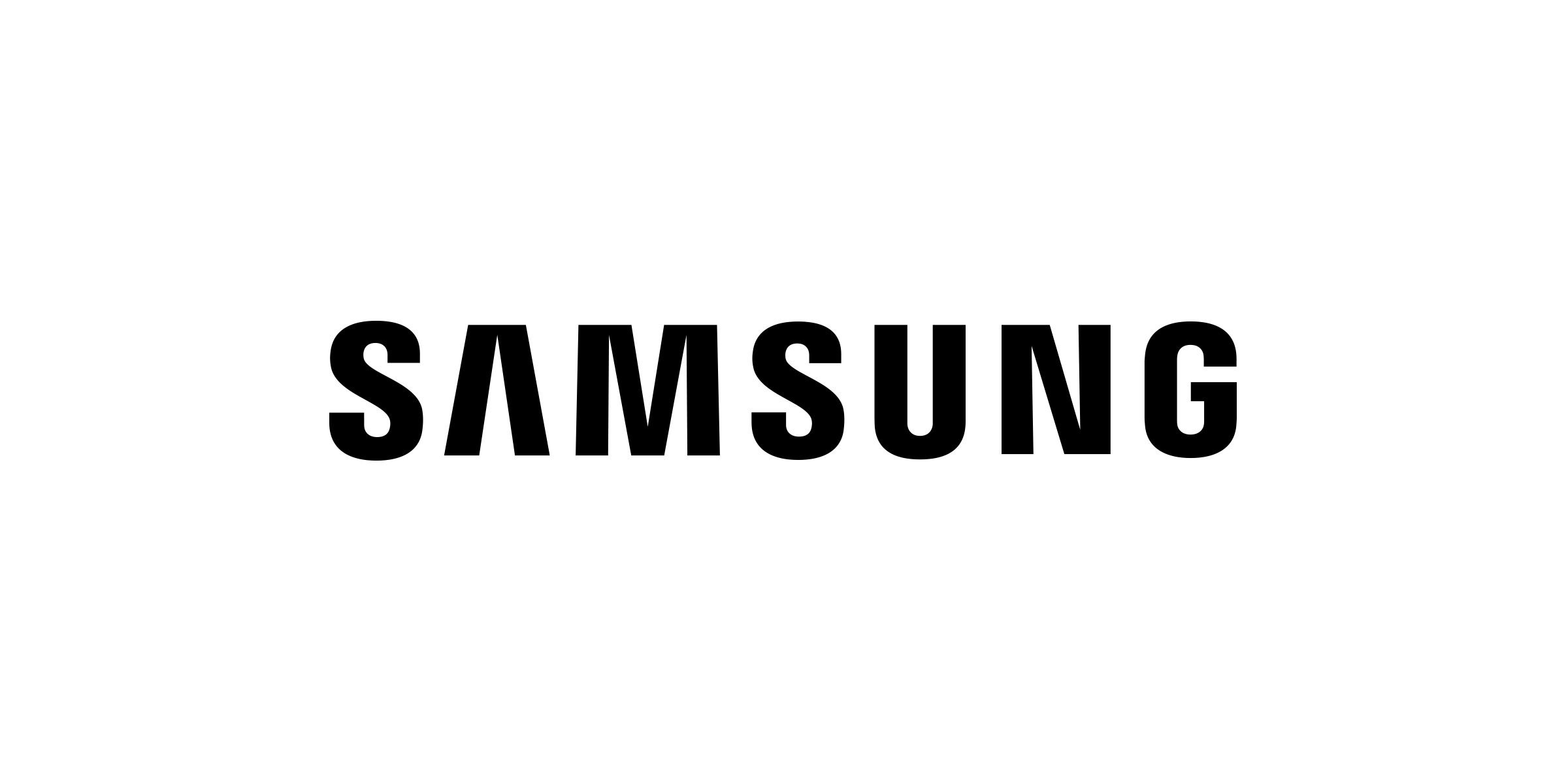 Het Samsung logo op een witte achtergrond