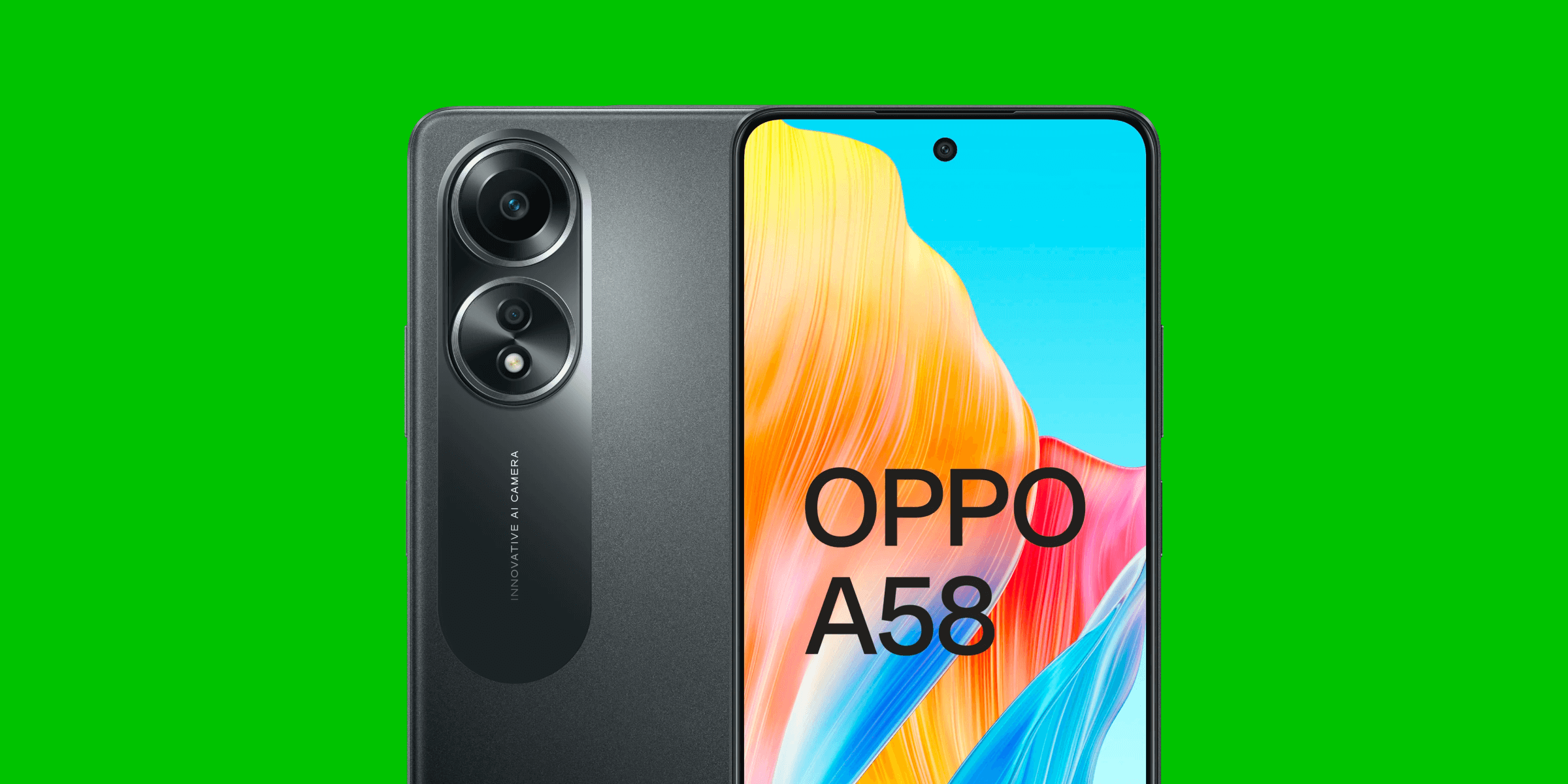 OPPO A58 op een groene achtergrond