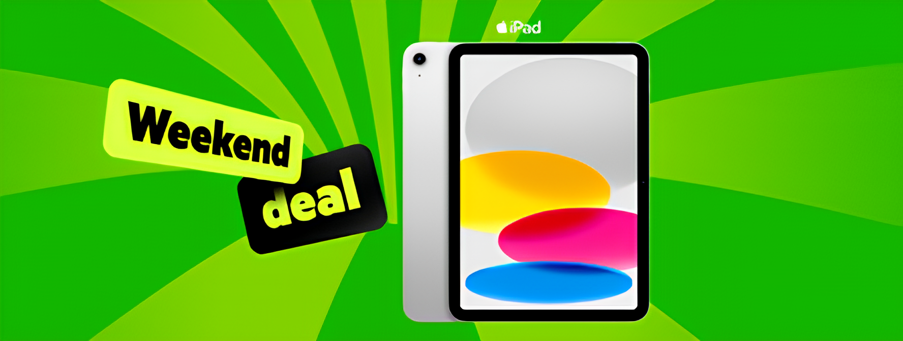 iPad met Weekenddeal logo op groene achtergron