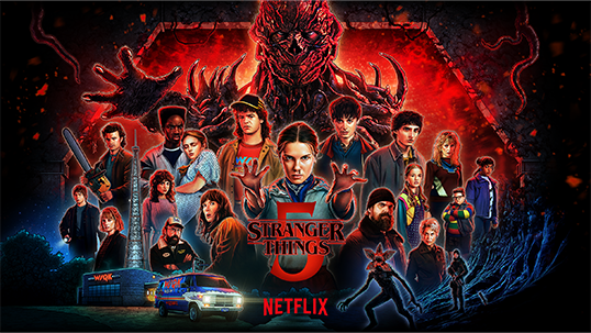Stranger Things seizoen 5 poster met personages
