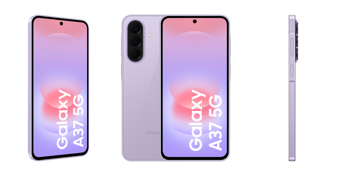 De voorkant, voor- en achterkant en zijkant van de Galaxy A37