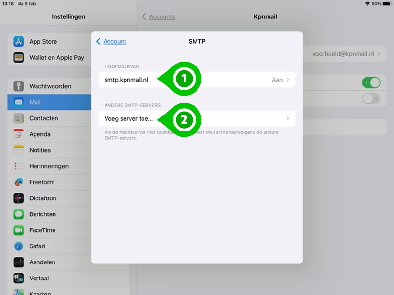 SMTP e-mailinstellingen in iPhone of iPad