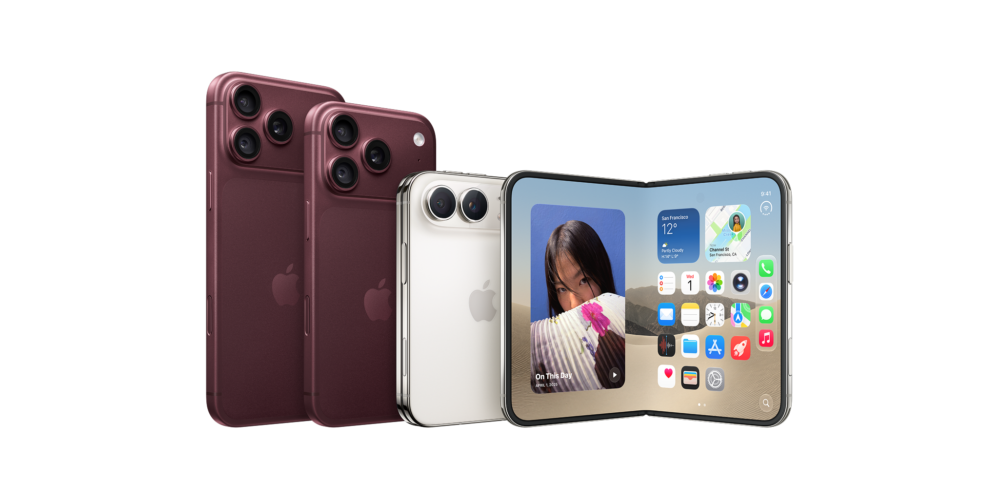 De iPhone 18 pro modellen in de kleur donkerrood en de witte iPhone Duo