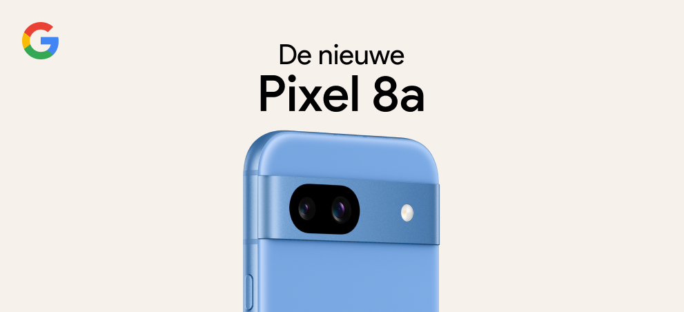 De achterkant van de blauwe pixel 8a