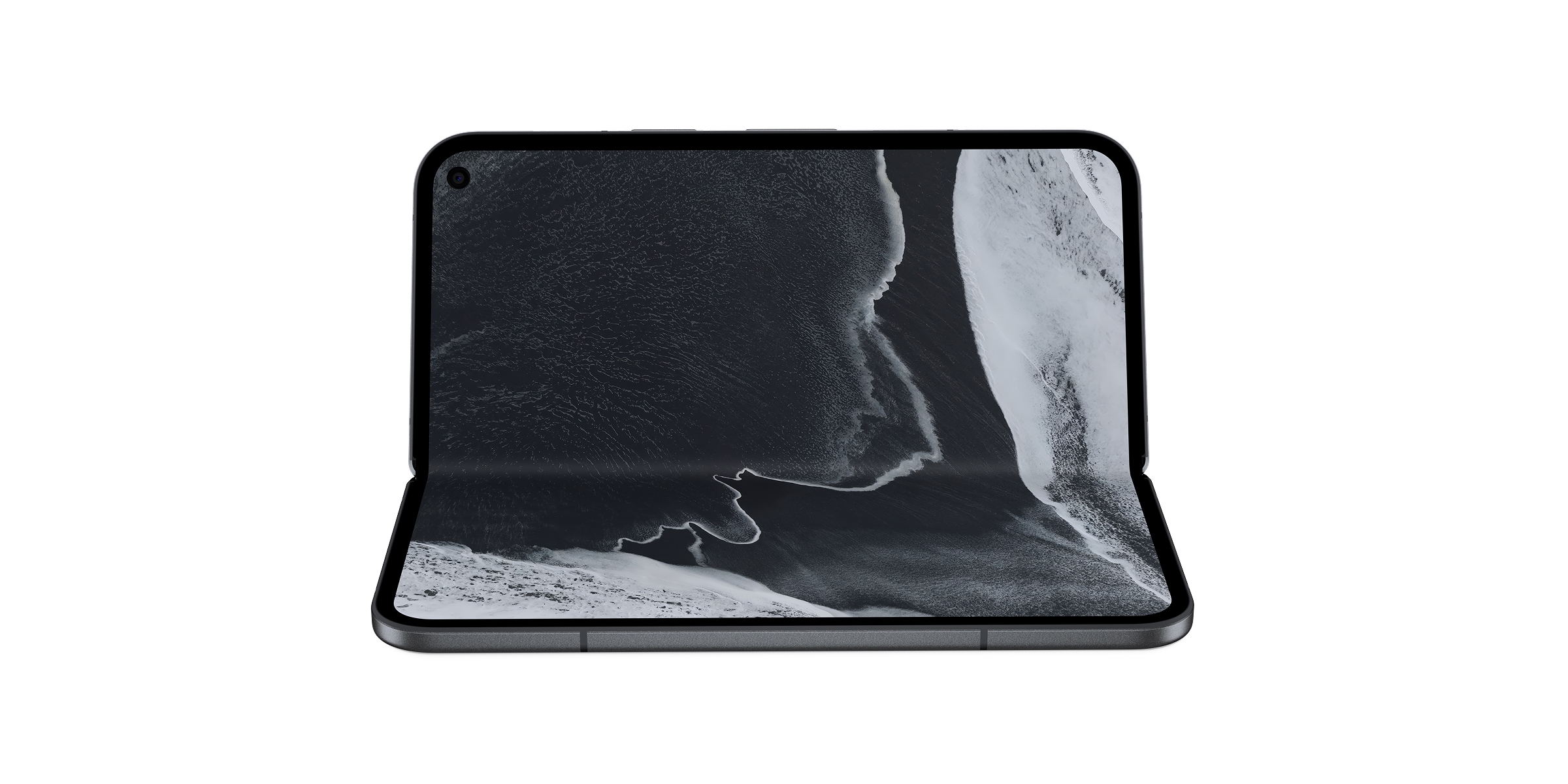 Opengeklapte zwarte Google Pixel 11 Pro Fold