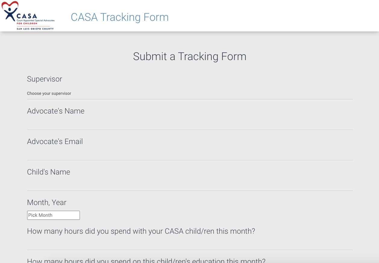 the tracking form for advocates to fill out