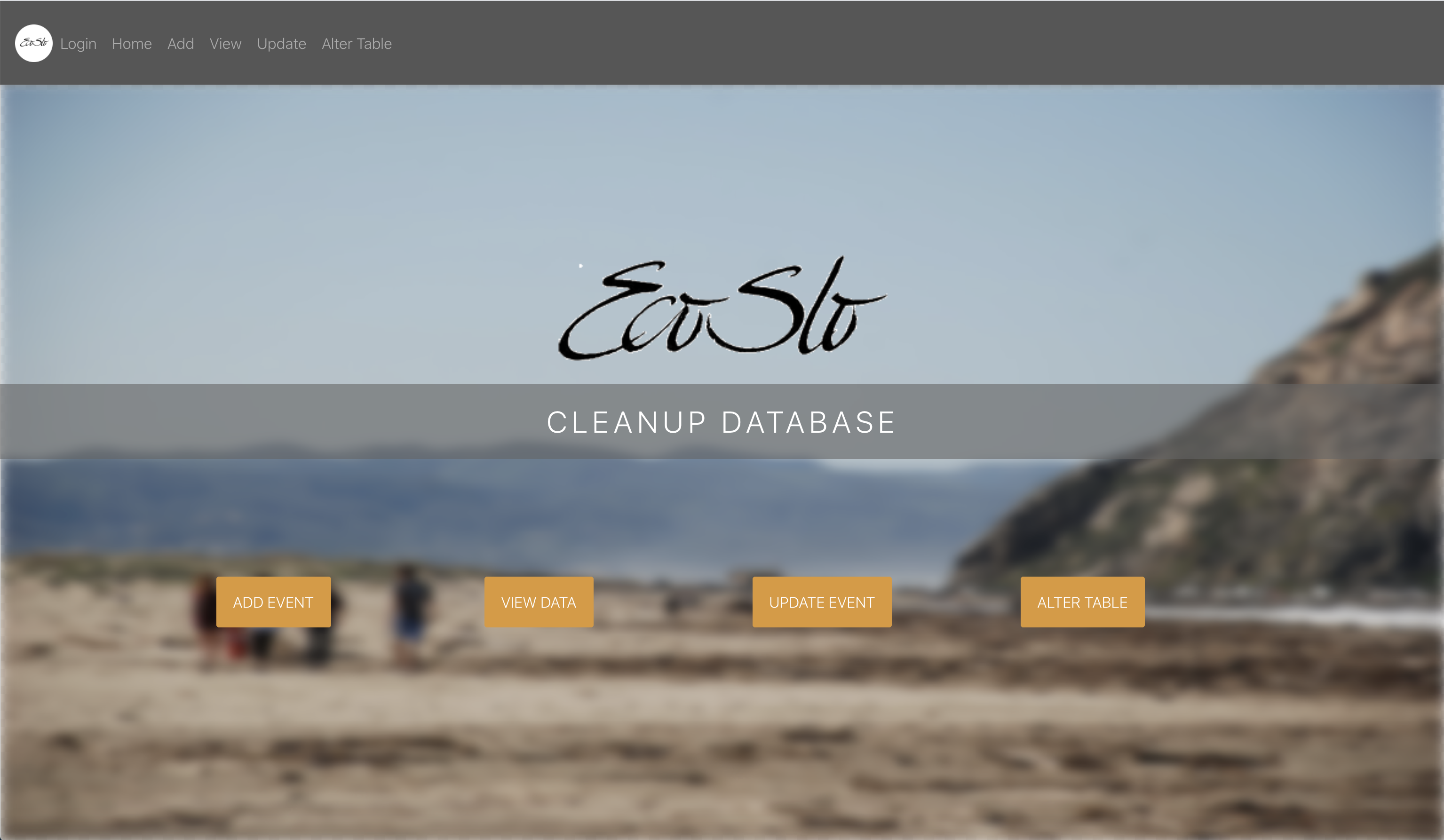 the landing page of the beach cleanup database