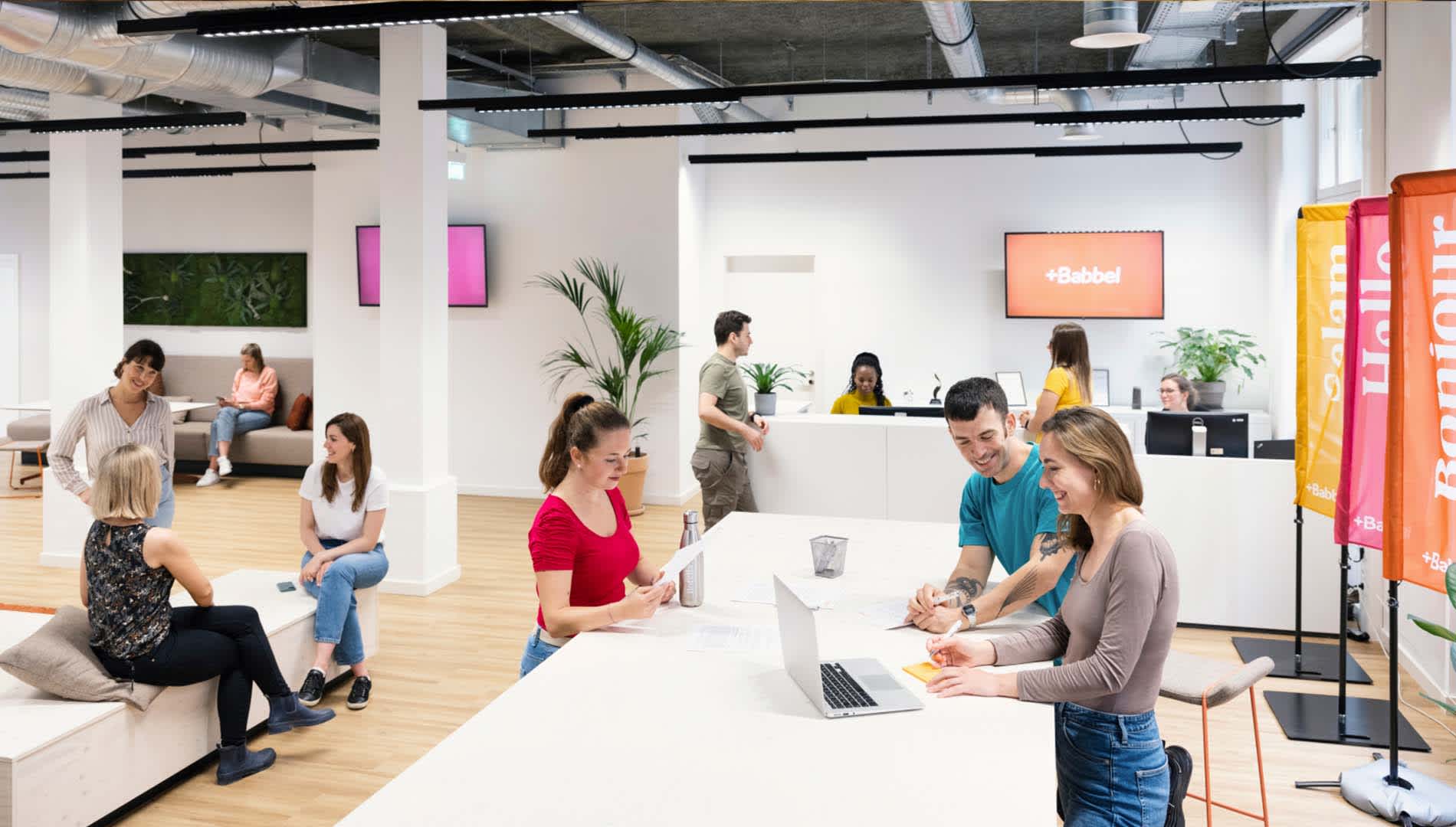 Babbel offices, reception with people