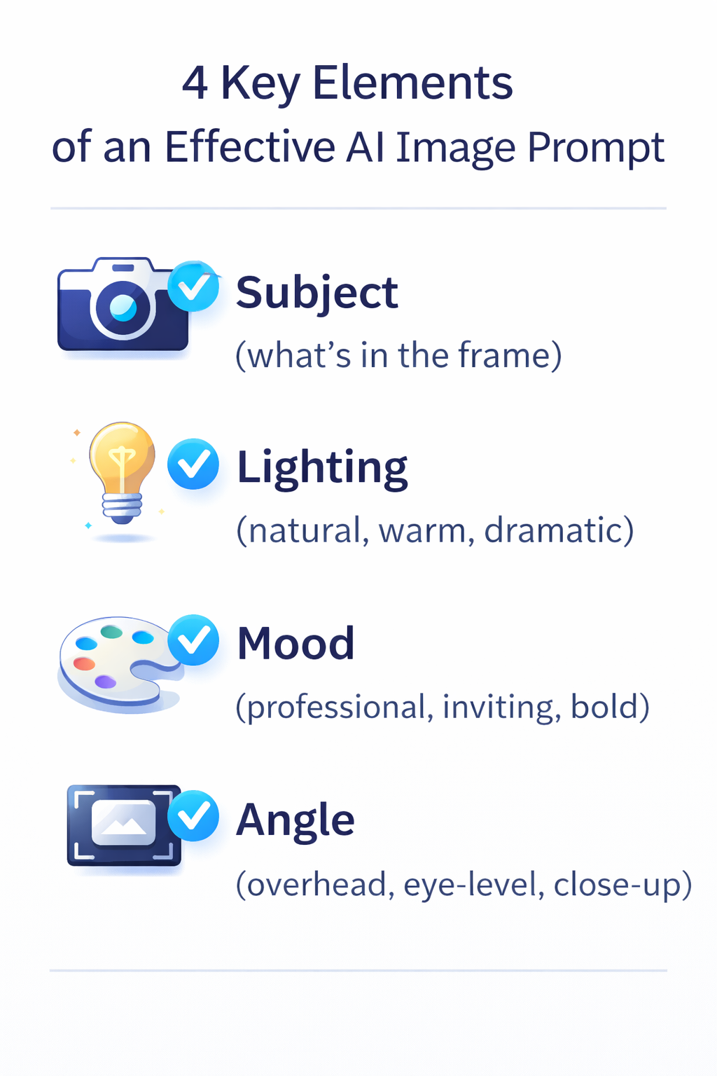 Write prompts like you’re briefing a photographer: subject, lighting, mood, angle.