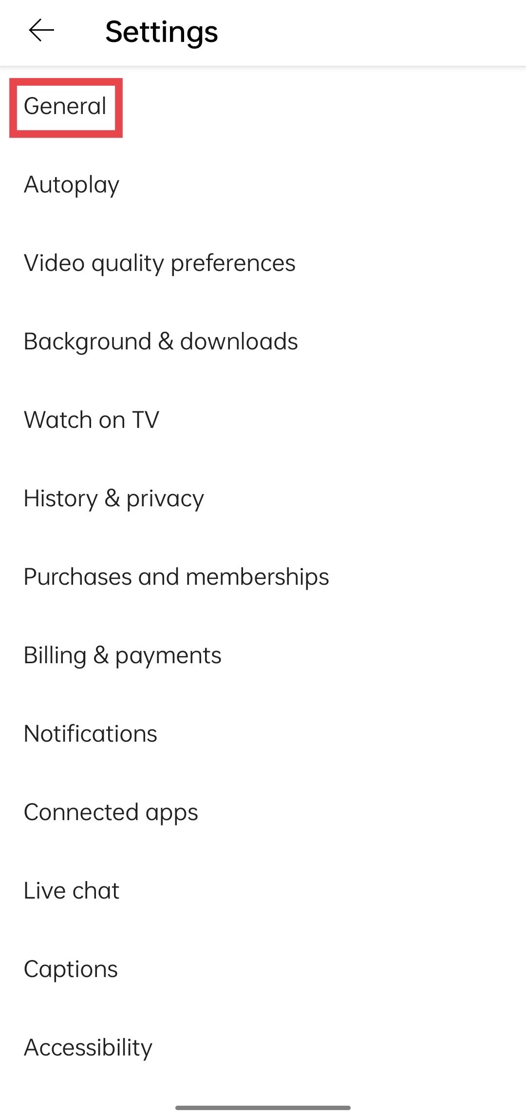 Parental Control Tap Settings in YouTube Application