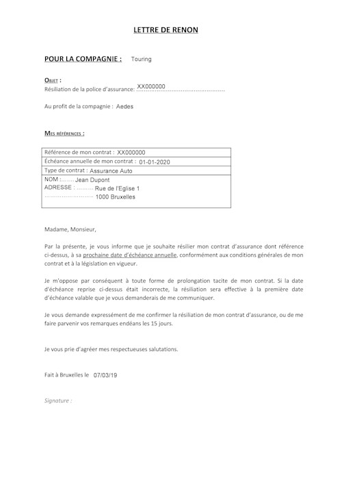 Résiliation Assurance Auto Lettre