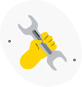  Symbol für Dienstleistungen mit Werkzeugen und Support-Elementen.